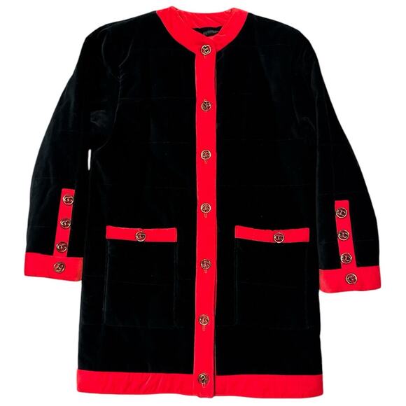 Vintage Cattiva Velvet Coat Quilted Red & Black gold buttons 1980’s size Small - Picture 1 of 15